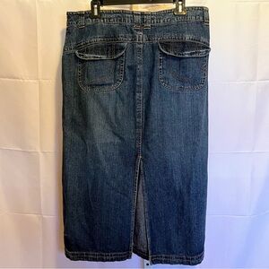 French Cuff Sz 14 Long Denim Skirt Modest Fashion Back Slit Western Jean Skirt
